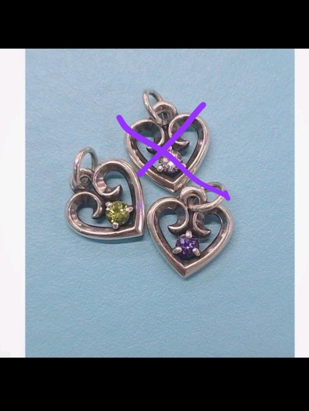 1 James Avery Sterling Heart Charm Pendant with Colored Gemstones - Birthstones
